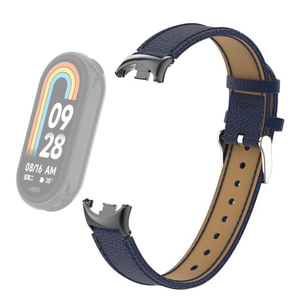 For Xiaomi Smart Band 8 Genuine Cow Leather Watch Band Litchi Texture Watch Strap with Connector Online now