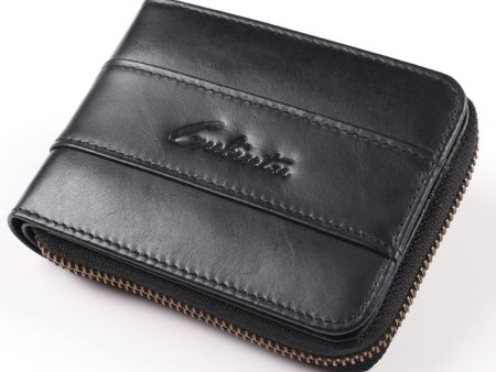 GUBINTU Top Layer Cowhide Leather Zipper Men Folding Wallet RFID Blocking Cards Cash Carrying Bag Sale