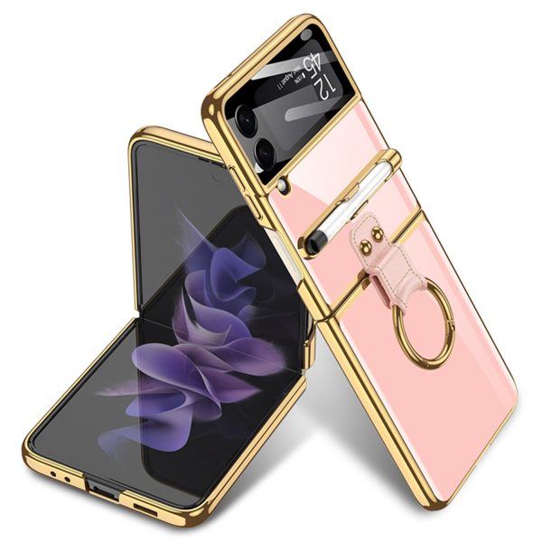 GKK for Samsung Galaxy Z Flip3 5G Electroplating Ring Kickstand Design Hard PC Phone Case with Built-in Tempered Glass Lens Film and S Pen on Sale