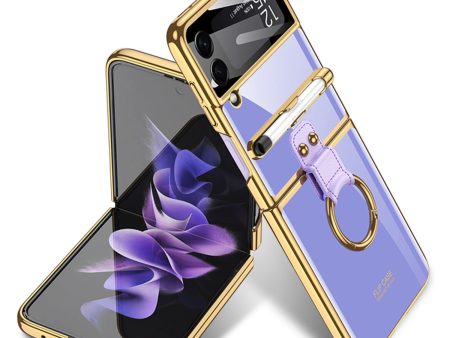 GKK for Samsung Galaxy Z Flip3 5G Electroplating Ring Kickstand Design Hard PC Phone Case with Built-in Tempered Glass Lens Film and S Pen on Sale