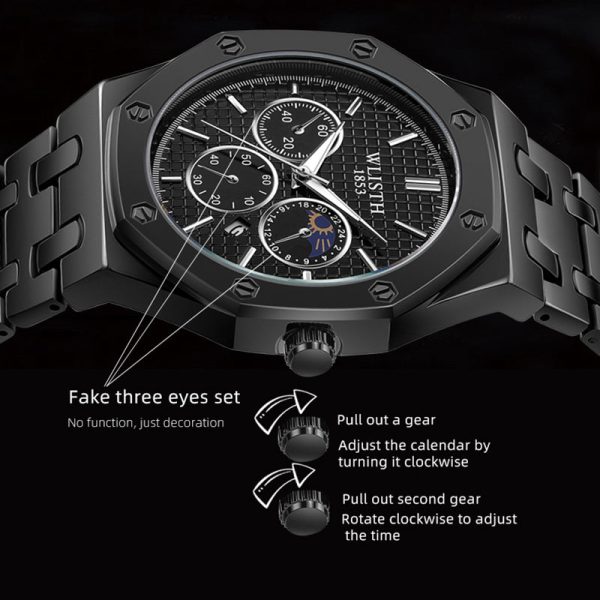 WLISTH 6149 Alloy Strap Business Quartz Watch Luminous Wrist Watch with Calendar For Sale