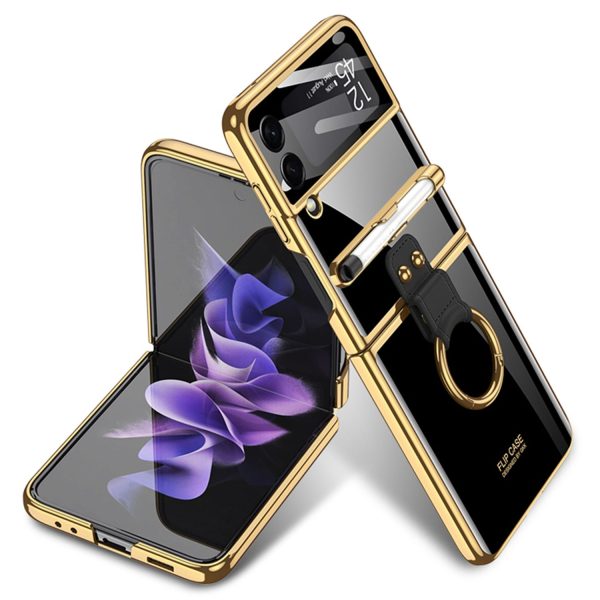 GKK for Samsung Galaxy Z Flip3 5G Electroplating Ring Kickstand Design Hard PC Phone Case with Built-in Tempered Glass Lens Film and S Pen on Sale