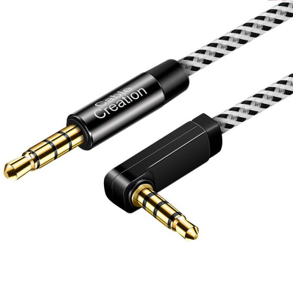 CABLECREATION CC0363 3m 3.5mm Male to 3.5mm Male Elbow Cable Braided Stereo Audio Cord on Sale