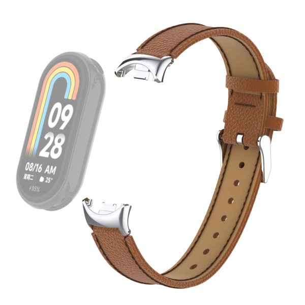 For Xiaomi Smart Band 8 Genuine Cow Leather Watch Band Litchi Texture Watch Strap with Connector Online now