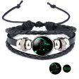 12 Zodiac Constellation Luminous Time Gemstone Leather Bracelet Punk Chain Cuff Sale