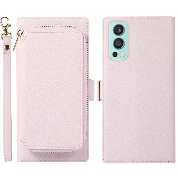 For OnePlus Nord 2 5G Magnetic Detachable Zipper Card Bag 2-in-1 Litchi Texture PU Leather Cover Overall Coverage Phone Stand Wallet Case with Strap Online