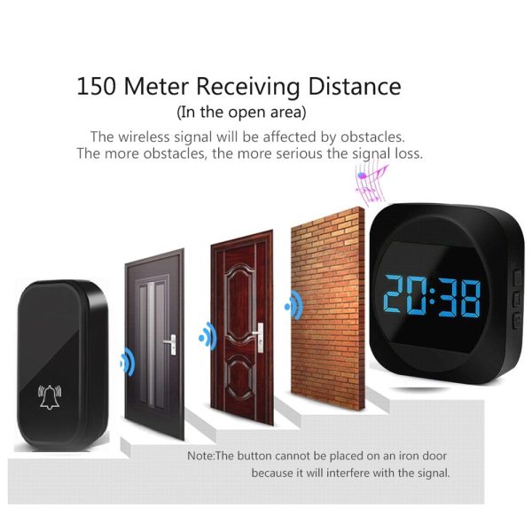 T195 Self-powered Wireless Door Bell with Time Display Remote Control Doorbell, 1 Transmitter+1 Receiver Sale