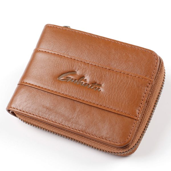 GUBINTU Top Layer Cowhide Leather Zipper Men Folding Wallet RFID Blocking Cards Cash Carrying Bag Sale