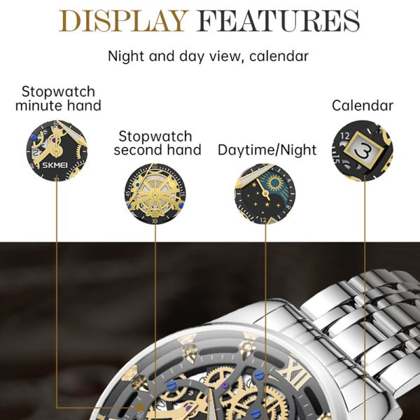 SKMEI 7039 Hollow Dial Design Business Fashion Men Quartz Watch Stopwatch Calendar Wrist Watch Online