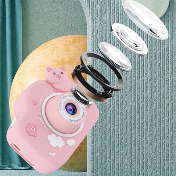 A15 Cartoon Pig 2.0 inch Screen Kids Camera Rechargeable HD Dual Lens Digital Camera Toy Sale